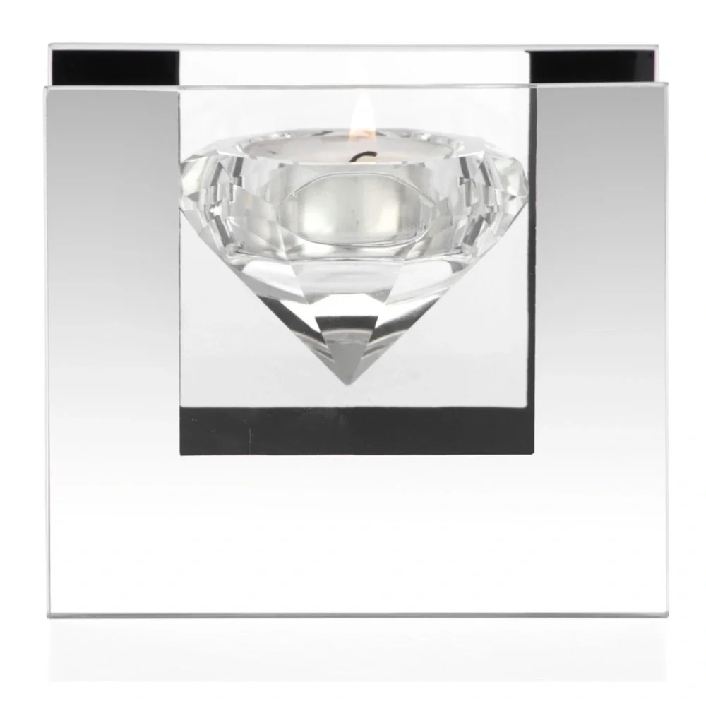 Diamond and Mirror glass Tea Light Holder NWT